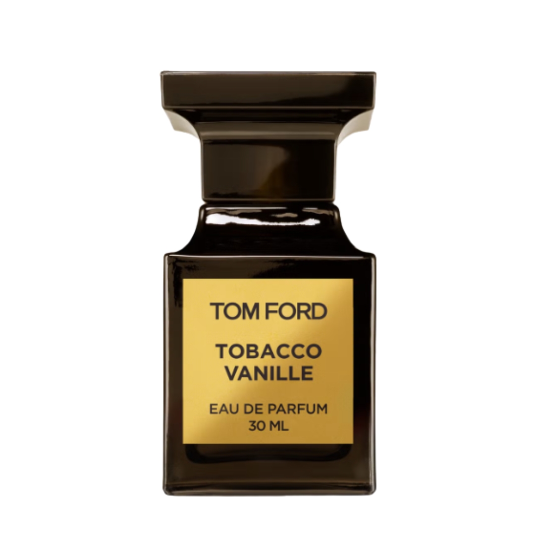 A product shot of the TOM FORD Tobacco Vanille Eau de Parfum, on a white background