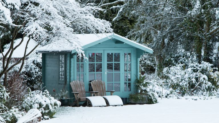Winter garden covered in snow