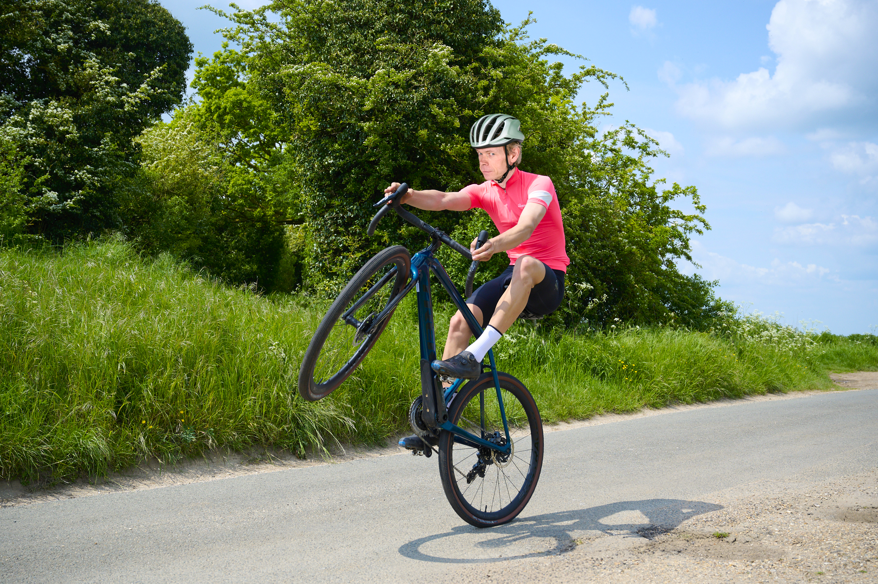 Image shows an image of a rider doing a wheelie with Hutch's face 