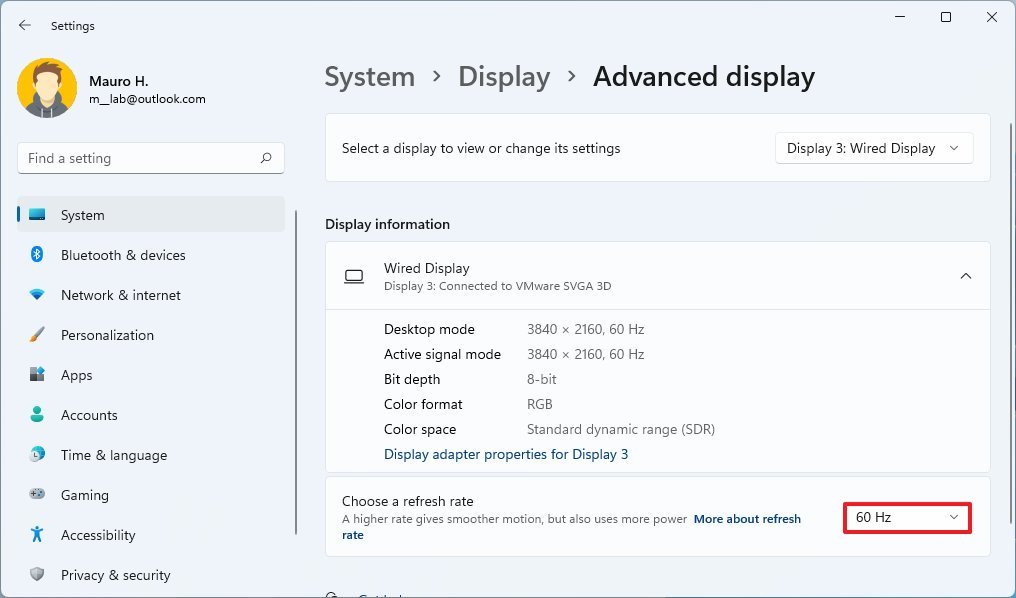 Change refresh rate on Windows 11