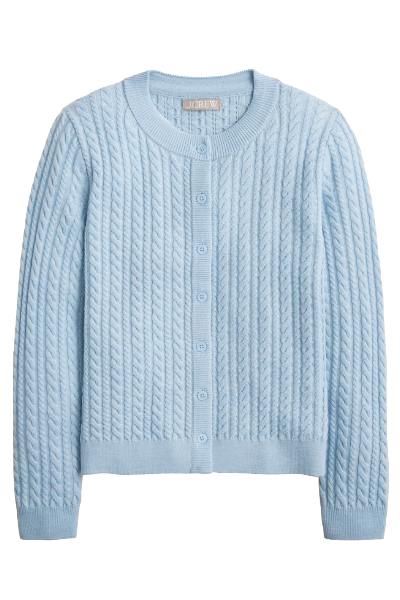 J.Crew, Cable-Knit Crewneck Cardigan in Merino Wool