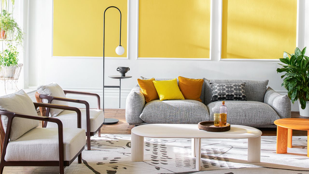 Grey and yellow living room