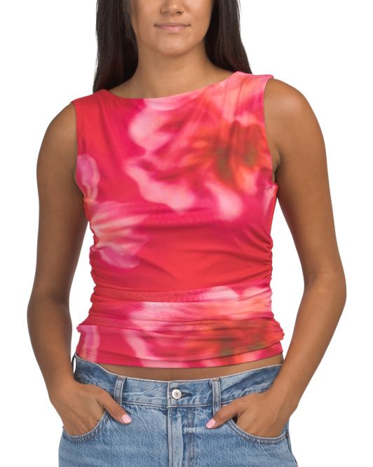Cupcakes & Cashmere, Sleeveless Boat Neck Top With Ruched Sides