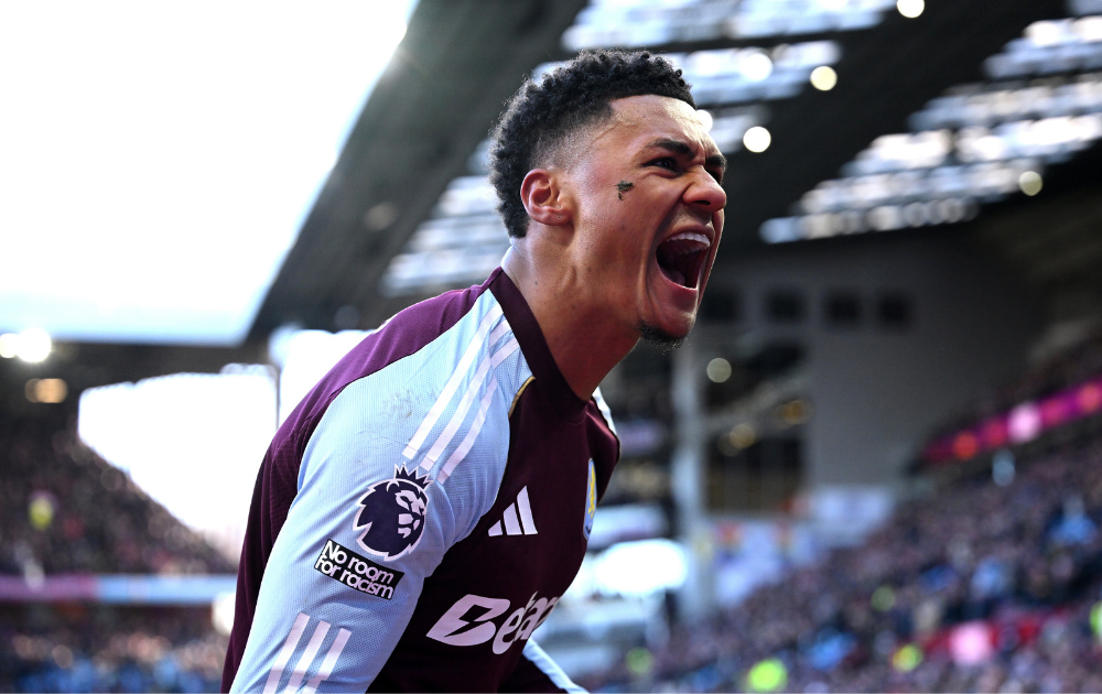 Ollie Watkins of Aston Villa celebrates scoring his team's first goal during the Premier League match between Aston Villa and Nottingham Forest at Villa Park on January 03, 2026 in Birmingham, England. 
