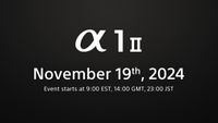 Sony A1 II teaser card, with the text "A1 II November 19th 2024" in white text against a black background