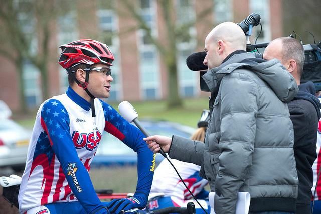 US national team member Eamon Lucas is interviewed by Dutch TV.