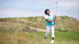 A woman plays a few holes on the Channel course at Burnham and Berrow