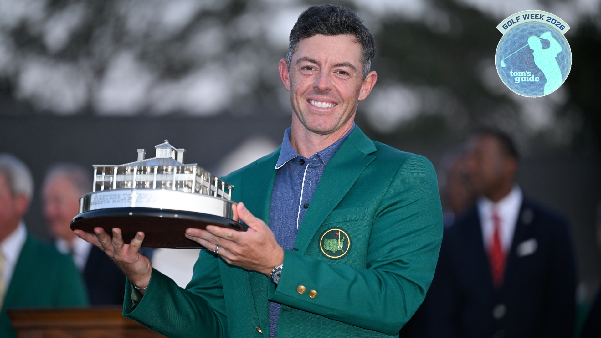  Rory McIlroy of Northern Ireland holds the trophy after the final round of Masters Tournament at Augusta National Golf Club on April 13, 2025 in Augusta, Georgia. 