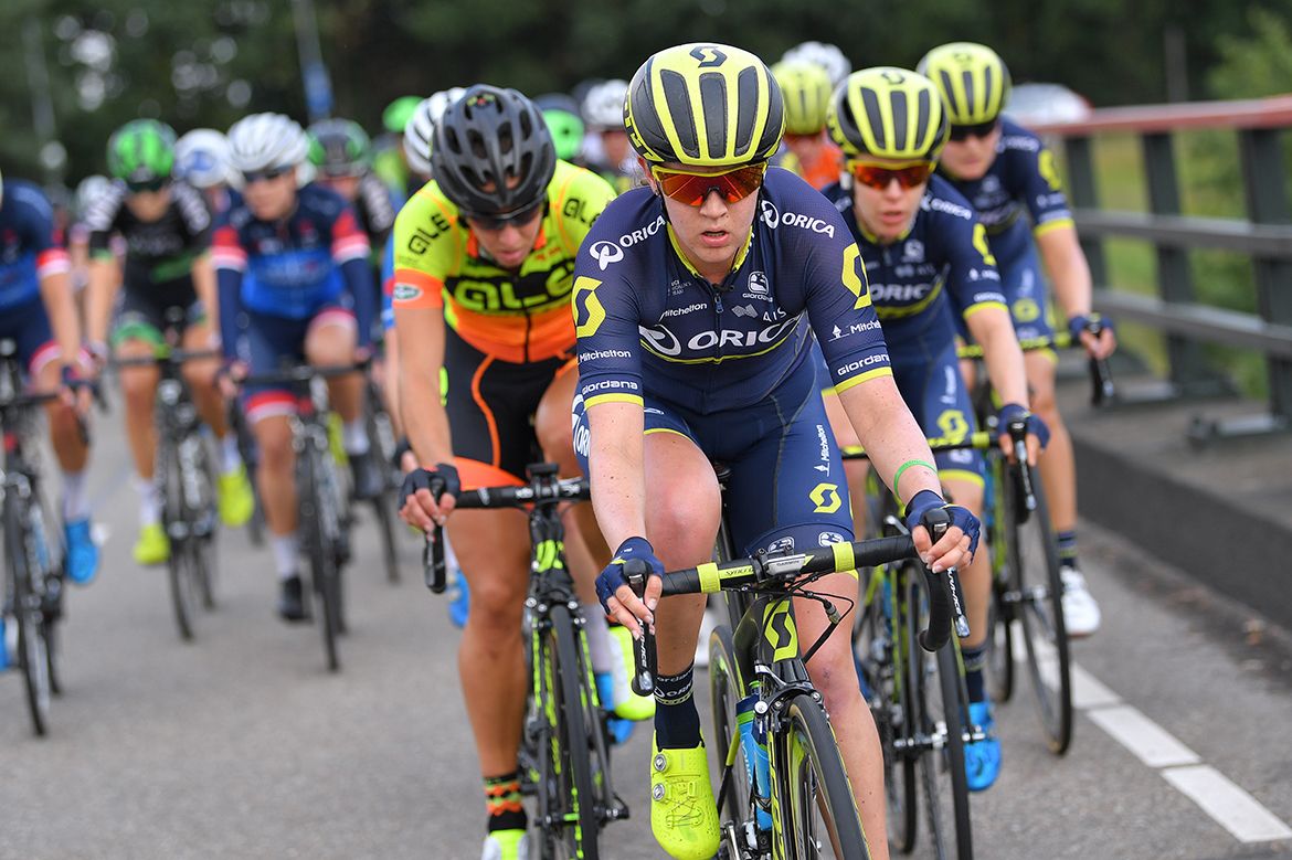 Jessica Allen works on the front for Orica-Scott