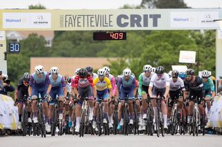 The men's field takes off on the fourth day of racing at Joe Martin Stage Race, the traditional criterium in downtown Fayetteville, Arkansas