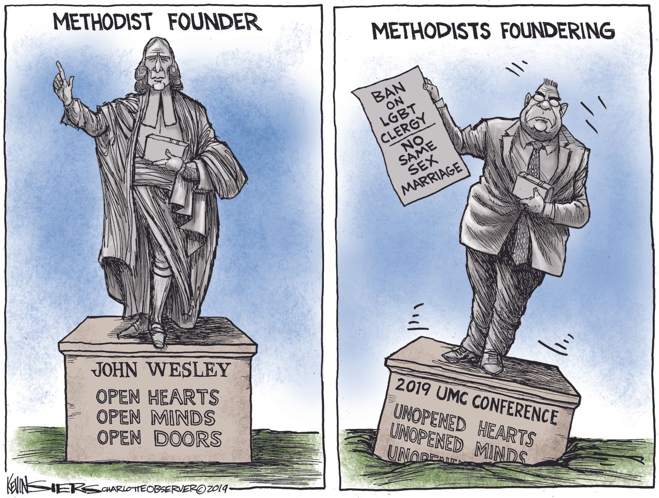 Editorial cartoon U.S. Methodist church LGBTQ same sex marriage