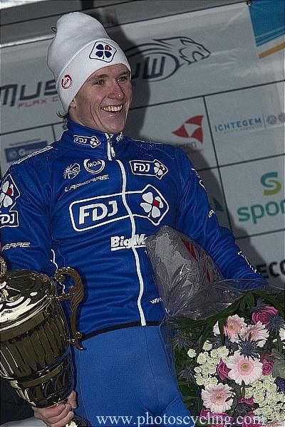 Arnaud Demare (FDJ-Big Mat) with the spoils of stage victory.