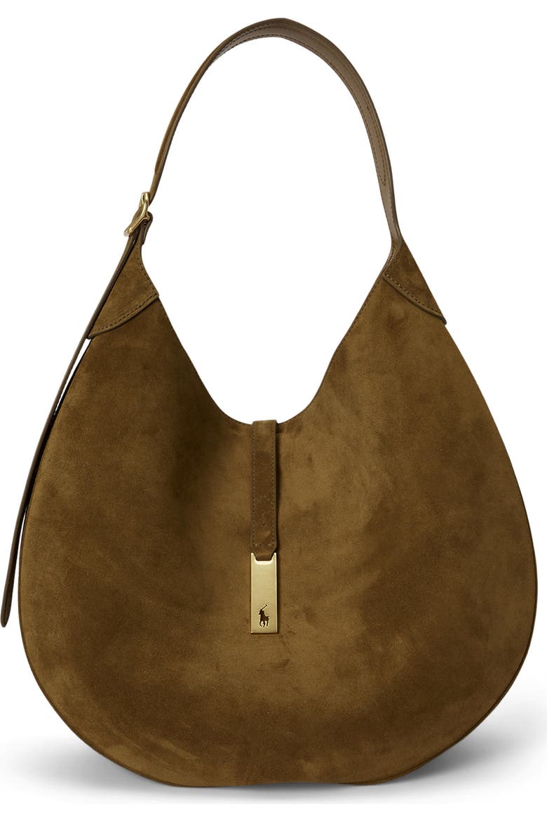 Large Polo Id Suede Shoulder Bag