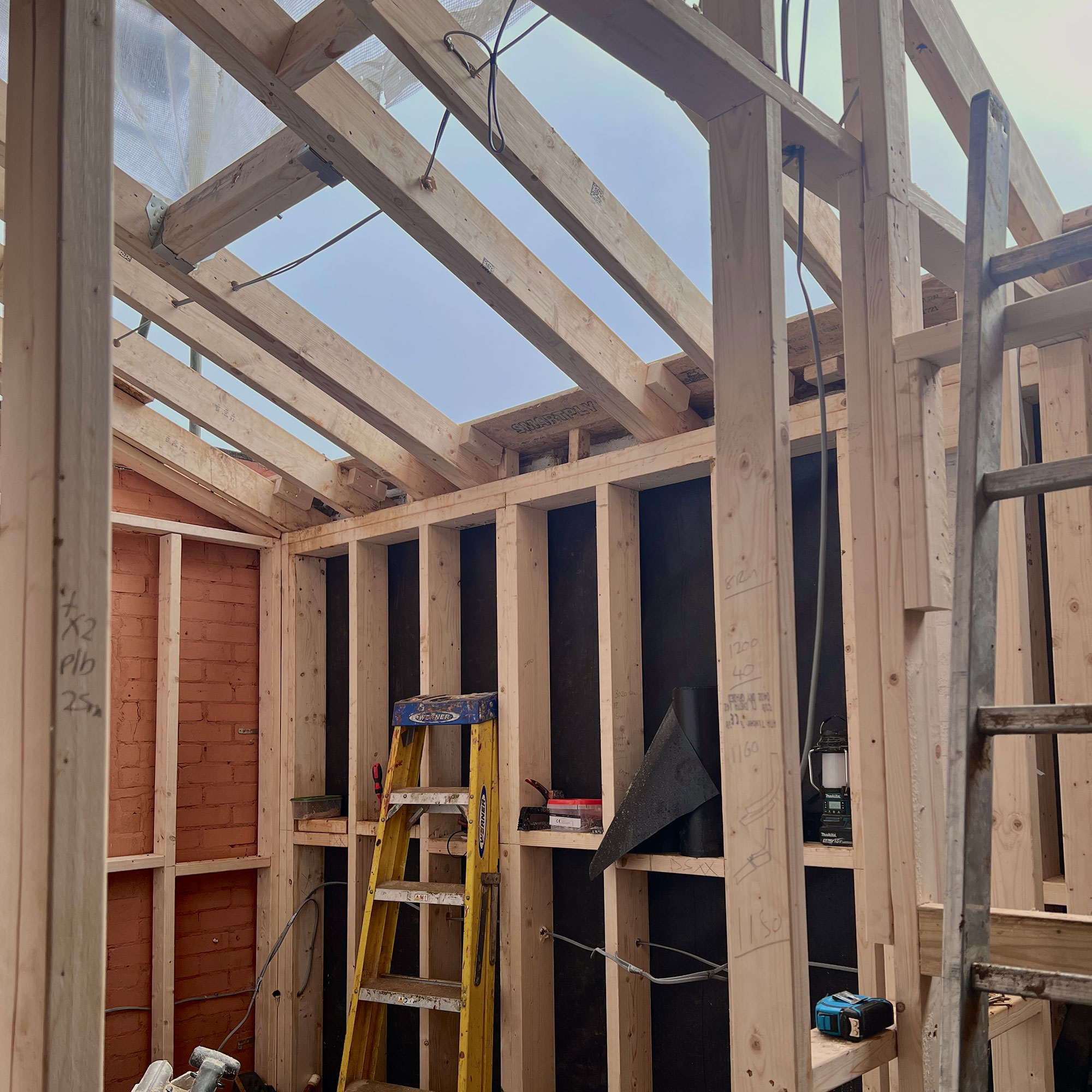 Renovation in progress showing structure of roof