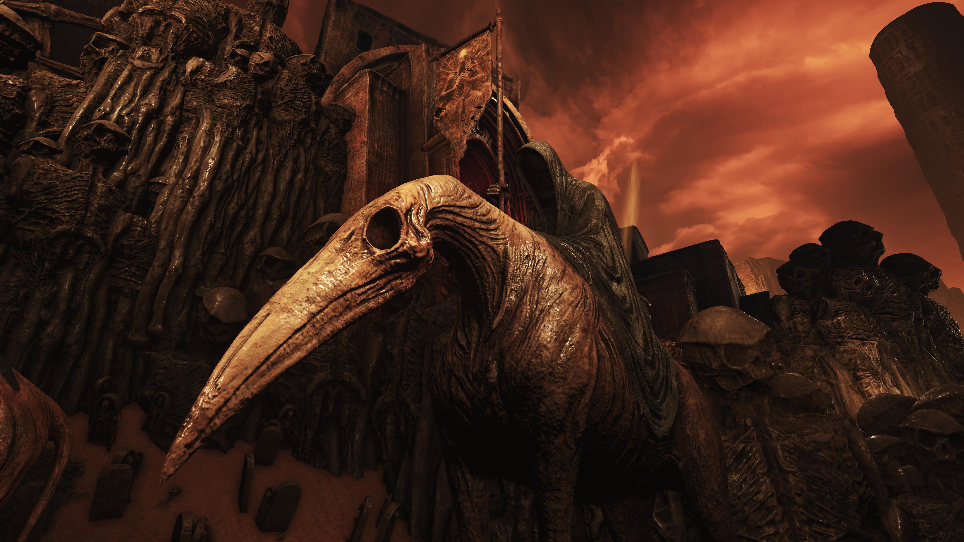 Scenes from a video game inspired by Giger and Beksinski