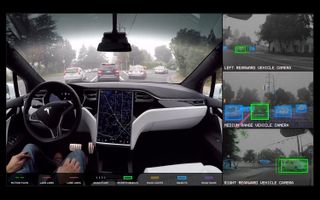 The driver does not have his hands on the wheel in this Tesla video demonstrating Autopilot.