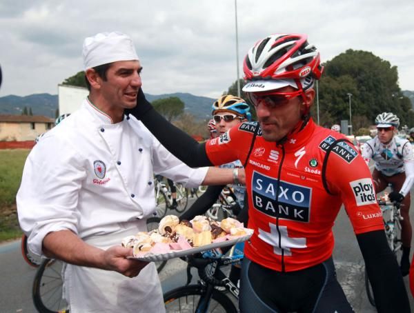 Fabian Cancellara (Saxo Bank) doesn't look entirely convinced about the offer of a pre-stage carbo boost