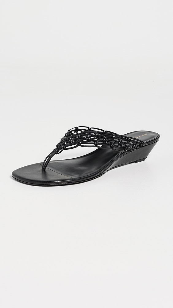 Libby Wedge Thong Sandals - Black Leather