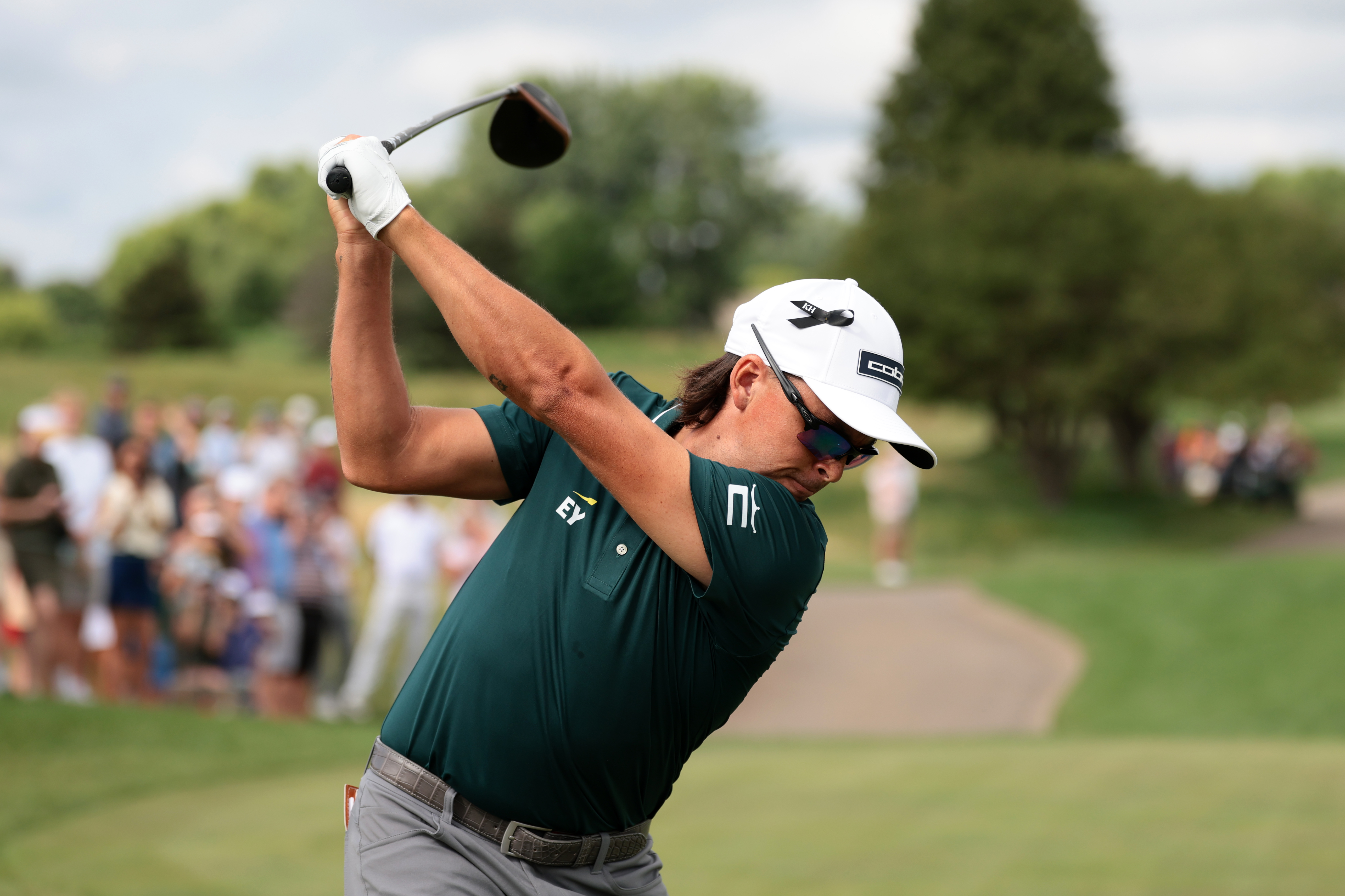 Rickie Fowler hits driver during round one of the 2025 3M Open at TPC Twin Cities