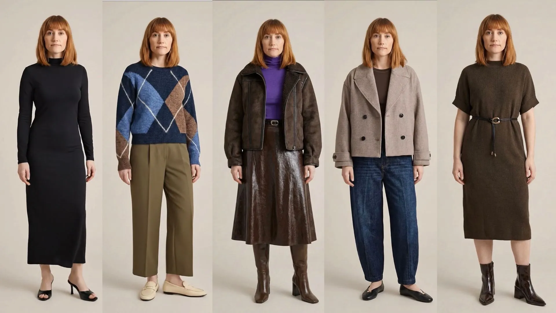 Zara virtual try-on showing five different outfits on the same model