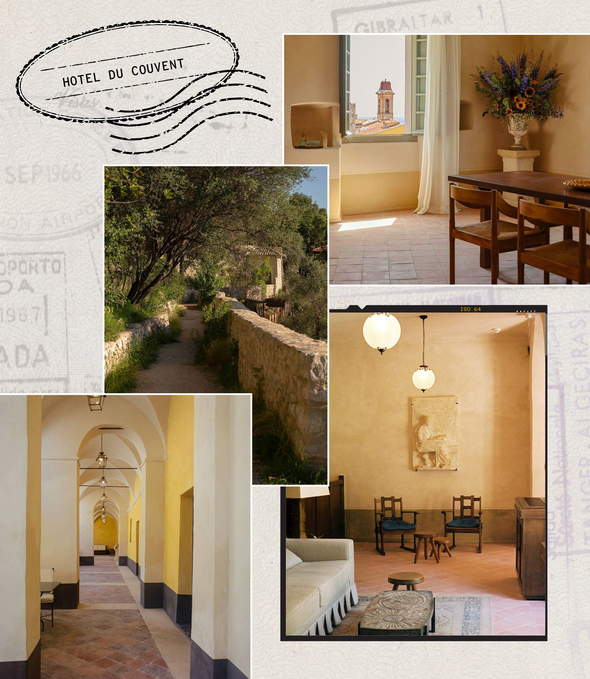 a collage of four images of Hotel du Couvent in France