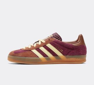 Adidas Originals Gazelle Indoor Trainers in Maroon and Yellow With Gum Sole