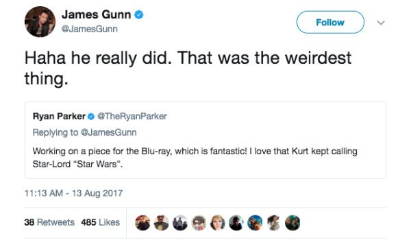 James Gunn guardians of the galaxy Vol. 2 tweet