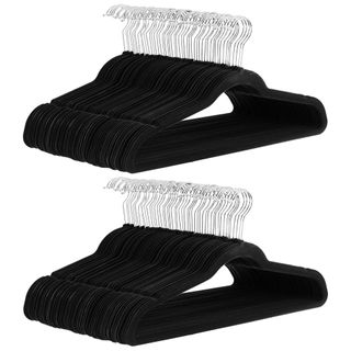 100 black velvet hangers with silver hooks