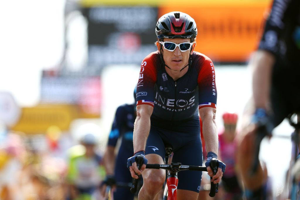 CALAIS FRANCE JULY 05 Geraint Thomas of The United Kingdom and Team INEOS Grenadiers crosses the finish line during the 109th Tour de France 2022 Stage 4 a 1715km stage from Dunkerque to Calais TDF2022 WorldTour on July 05 2022 in Calais France Photo by Michael SteeleGetty Images