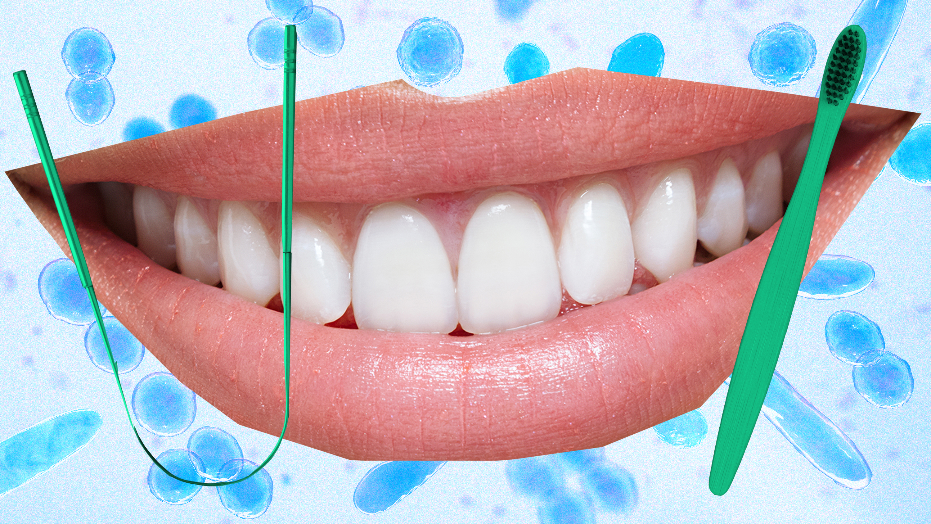 lipsand teeth with blue background