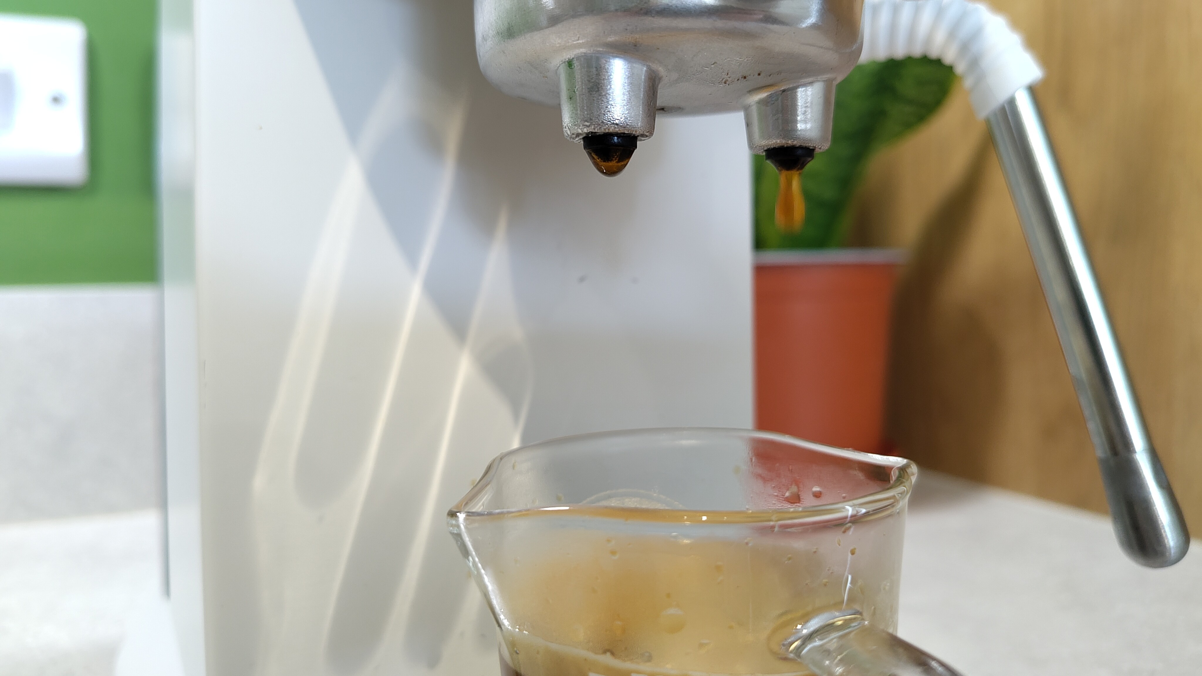 Coffee dripping from De'Longhi Dedica Duo espresso machine