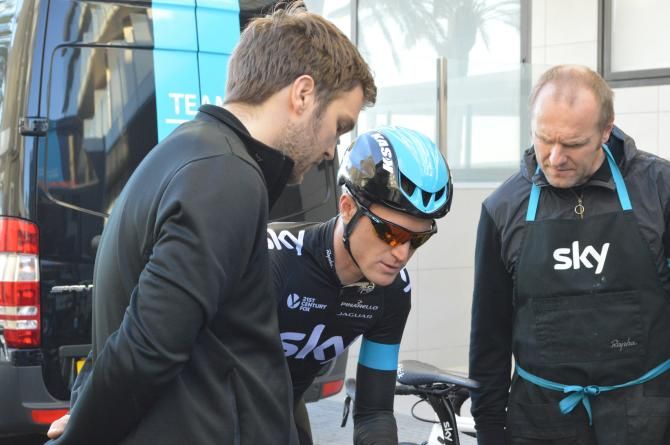 Team Sky mechanics were on hand to help the riders with their bikes
