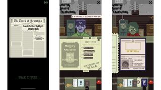 iPhone screenshots of Lucas Pope's Papers, Please.