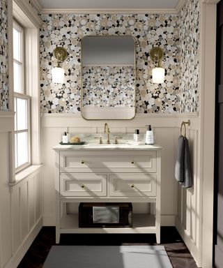 Cloakroom with Curious Department wallpaper