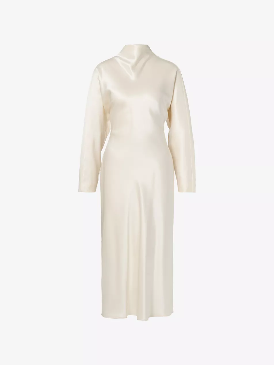 Zora Long-Sleeve Satin Midi Dress - 8