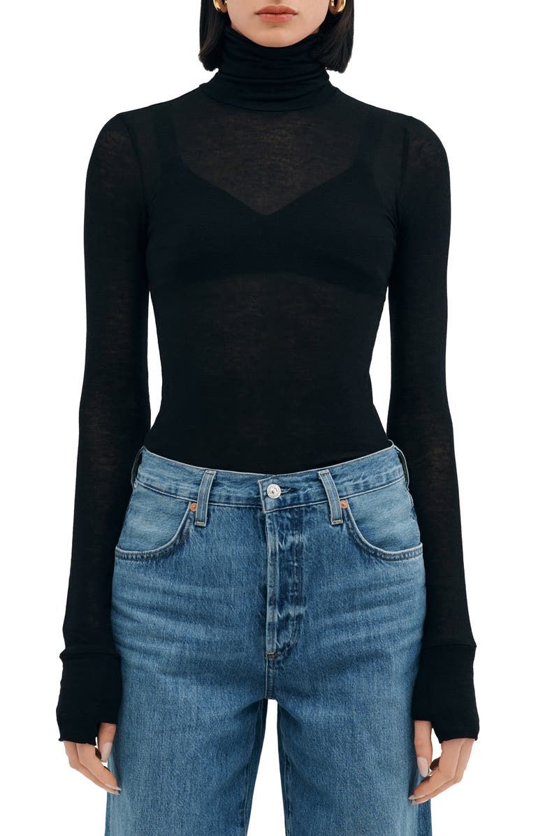Eloise Turtleneck Semisheer Jersey Top