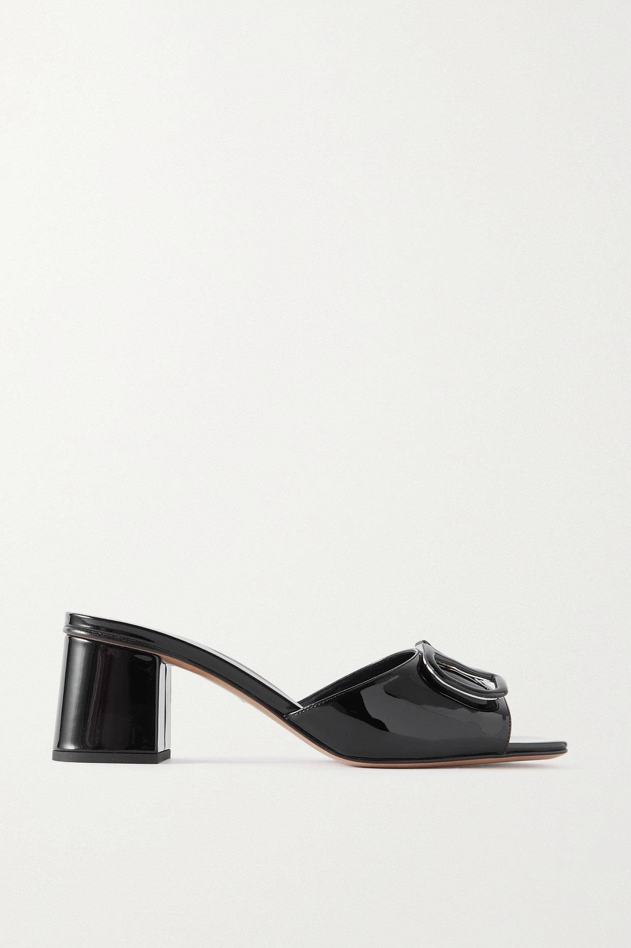 Embellished Patent-Leather Mules in black