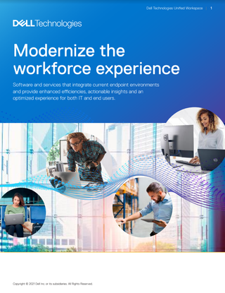 whitepaper cover with background image of city buildings overlaid with circular shorts of staff working in different locations with different tech