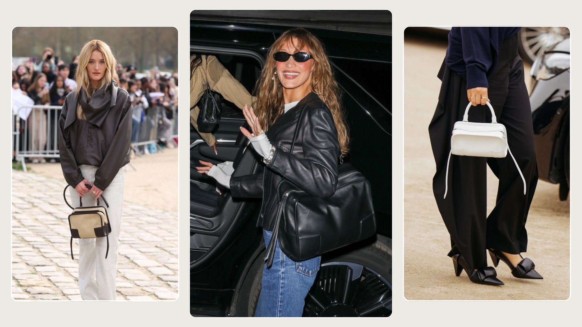 Sarah Pidgeon and Bella Hadid carry the Loewe Amazona 180 bag