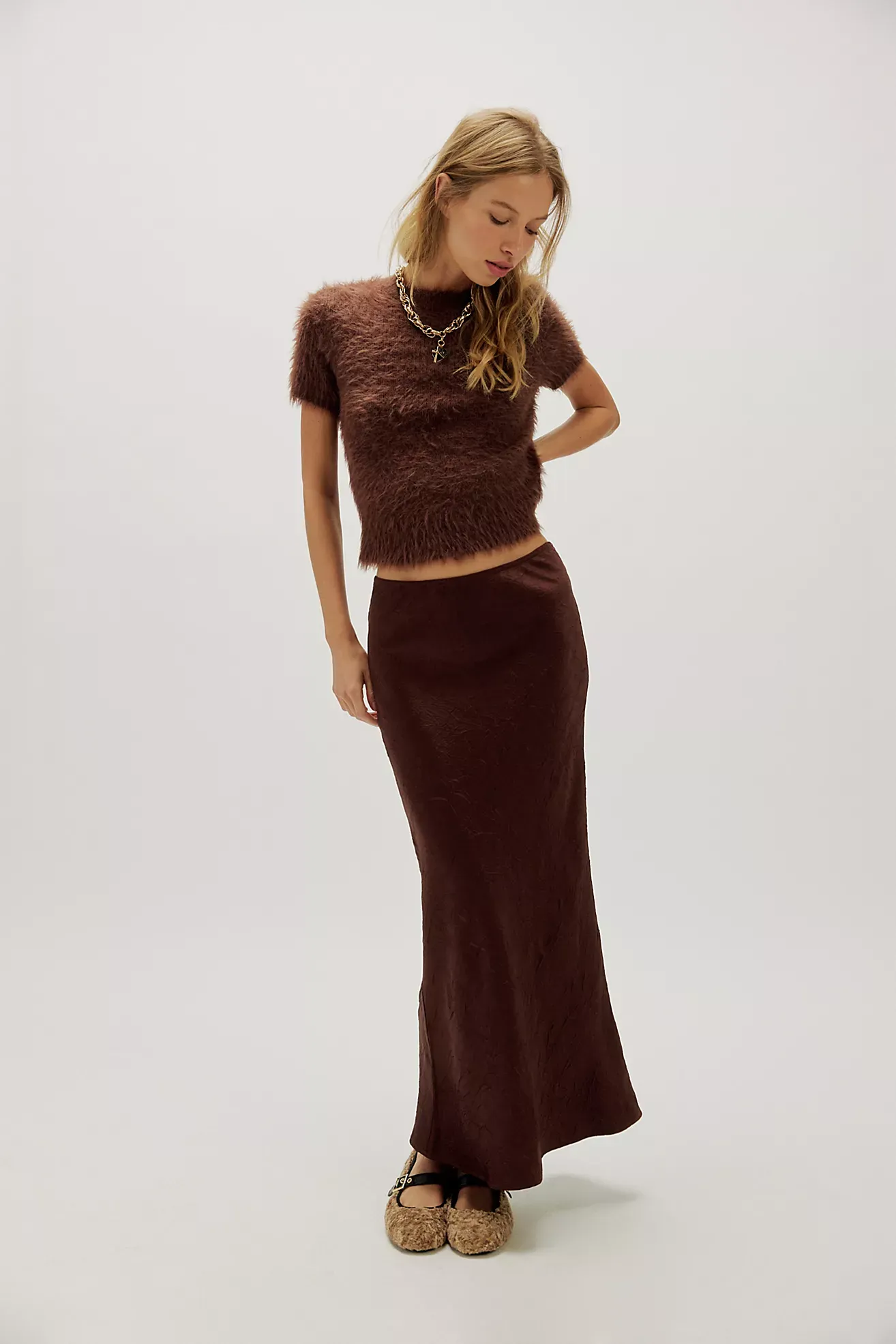 Alexandra Maxi Crushed Satin Skirt Set