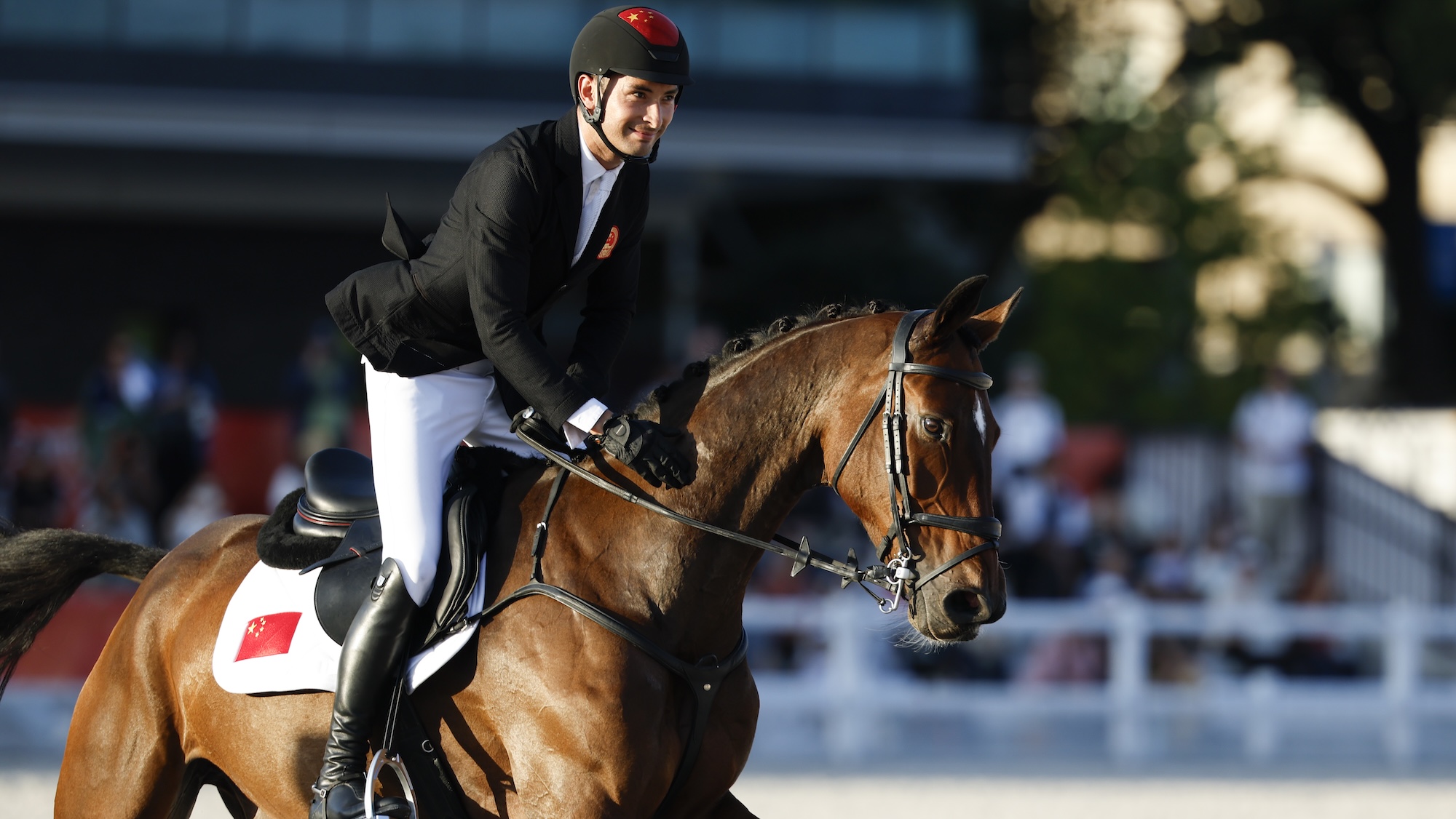 HUA Tian (CHN) and MANJUSHRI competes during the equestrian eventing Jumping competition of the 20th Asian Game Aichi-Nagoya 2026 at Equestrian Park in Tokyo on September 22, 2026.