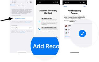 To activate Advanced Data Protection, tap Add Recovery Contact. Choose Add Recovery Contact a second time. You can select a contact from your existing Apple Family list or add someone else. Select Next.