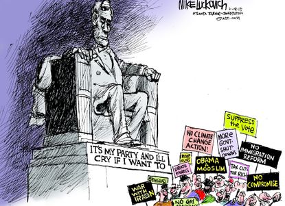 Political cartoon U.S. Party Protests