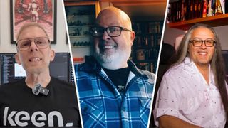 Composite image of John Carmack, Sandy Petersen, and John Romero