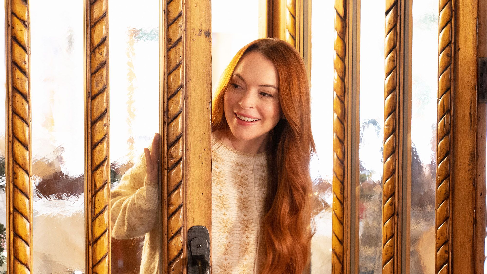 lindsay lohan red dress falling for christmas Lindsay Lohan graces our screens again, and she's 'Falling For Christmas'
