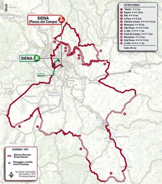 The map of the 2024 Strade Bianche Women race