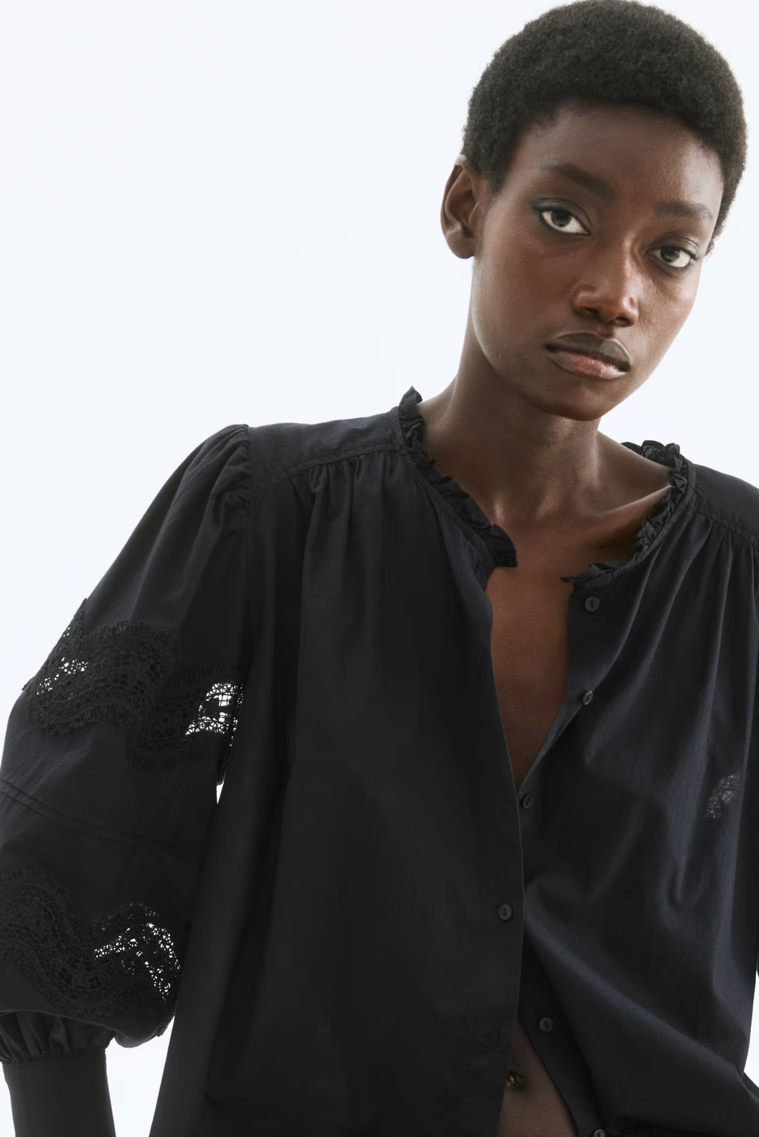 Lace-Inset Cotton Blouse