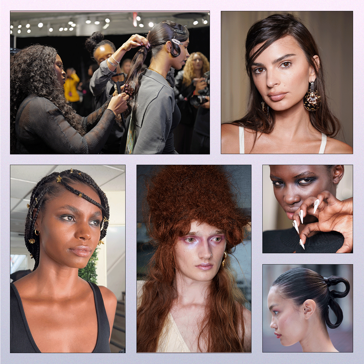 Photo collage of NYFW S/S26 beauty trends