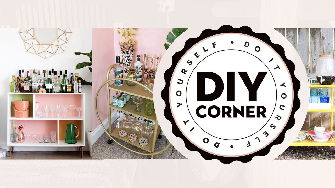 A trio of DIY bar carts with DIY corner roundel