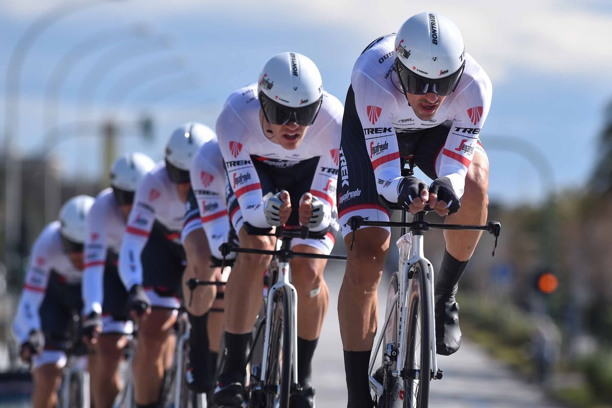 Fabian Cancellara leads Trek Segafredo in the team time trial in Tirreno-Adriatico